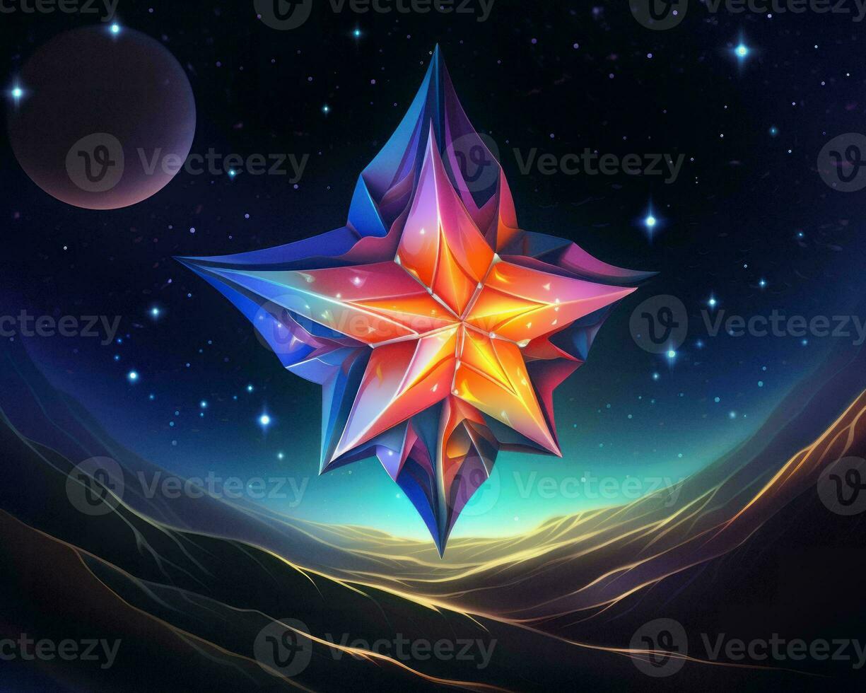a colorful star in the night sky with mountains in the background generative ai photo
