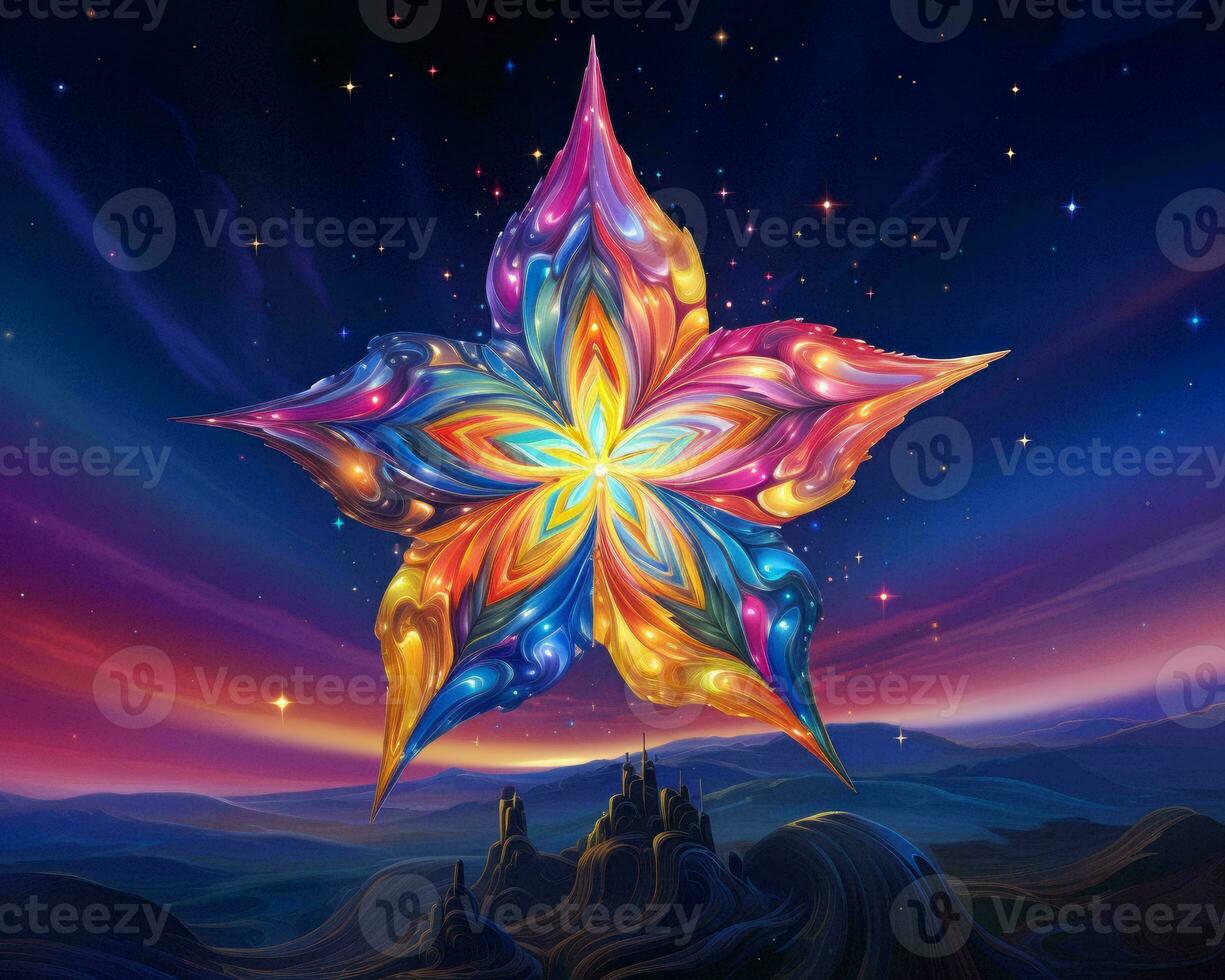 a colorful star in the sky with a castle in the background generative ai photo