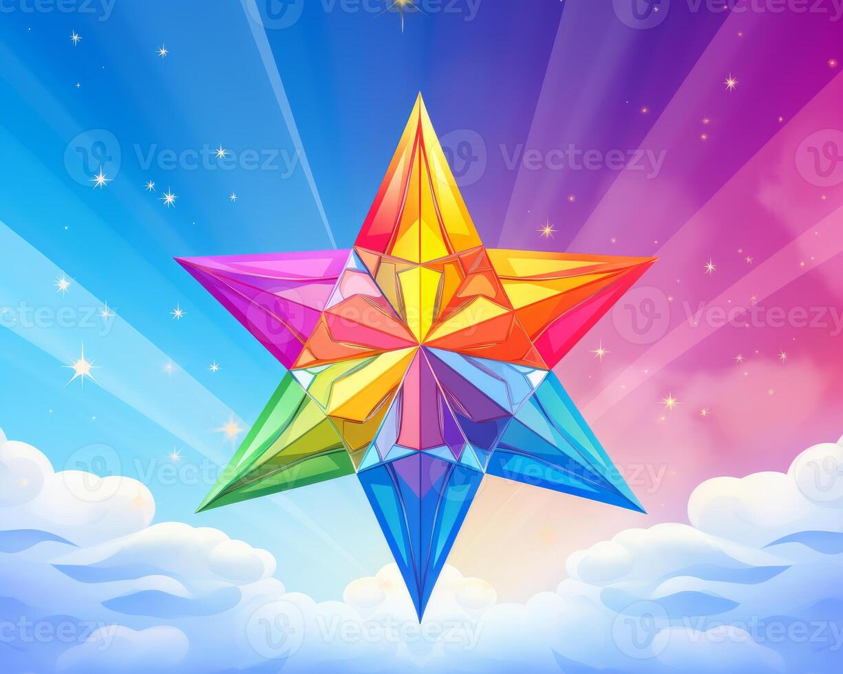 a colorful star in the sky with clouds in the background generative ai
