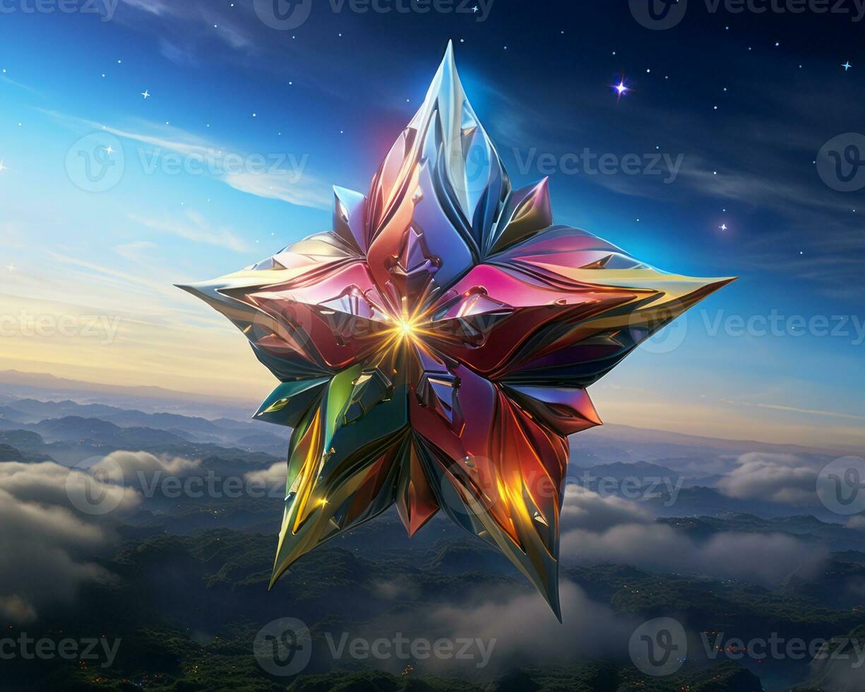 a colorful star in the sky with clouds in the background generative ai photo