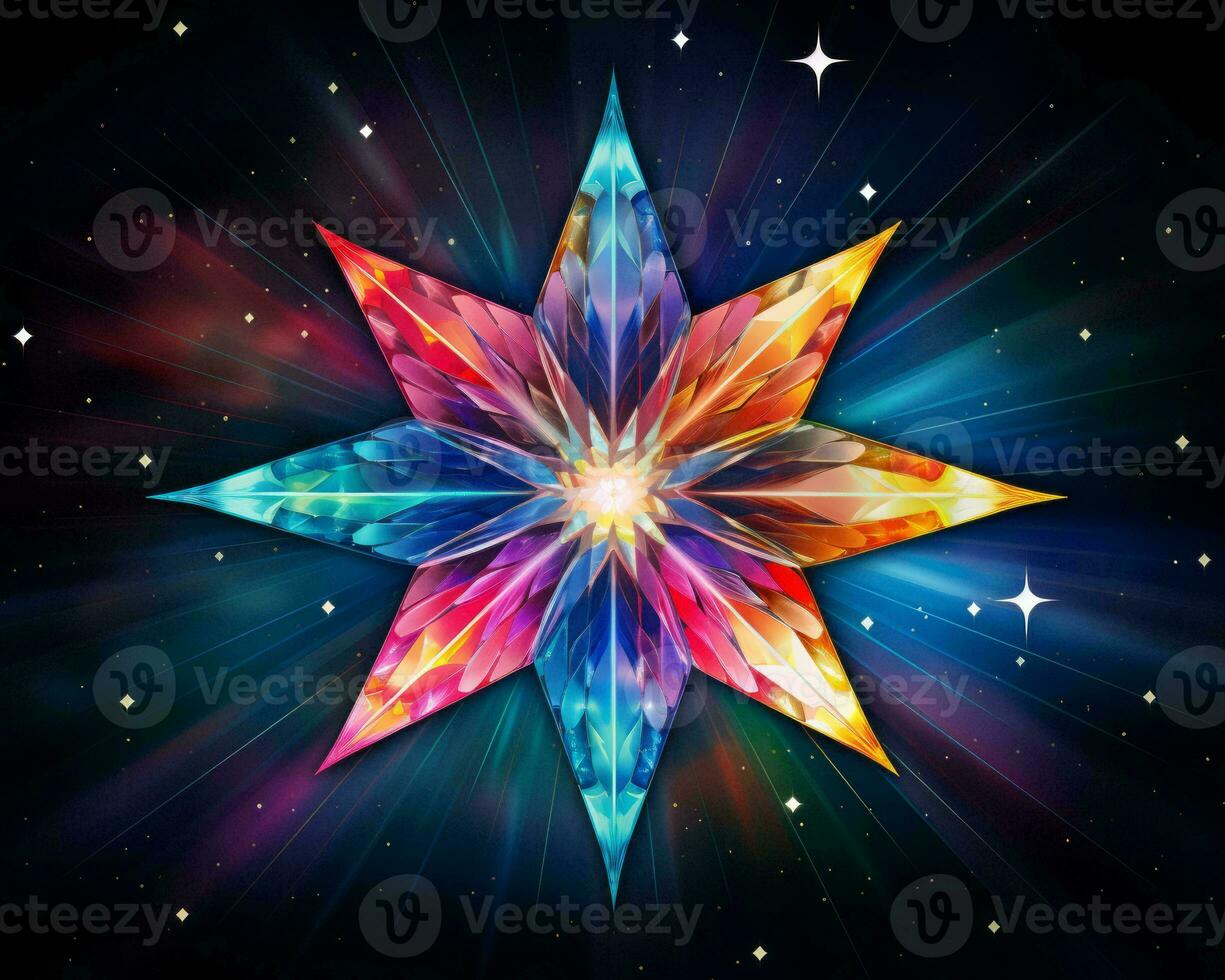 a colorful star on a black background with stars in the background generative ai photo
