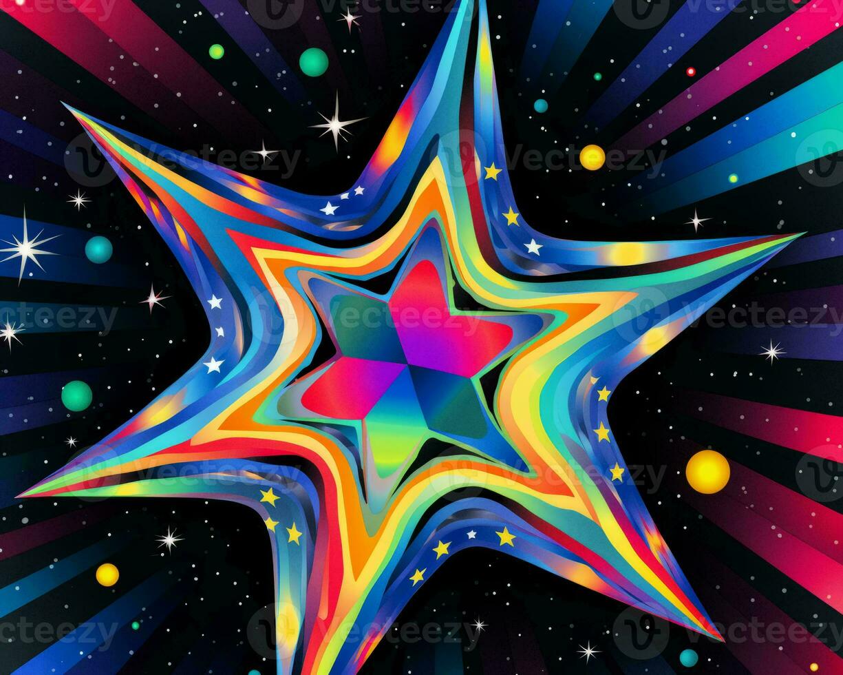 a colorful star on a black background with stars around it generative ai photo