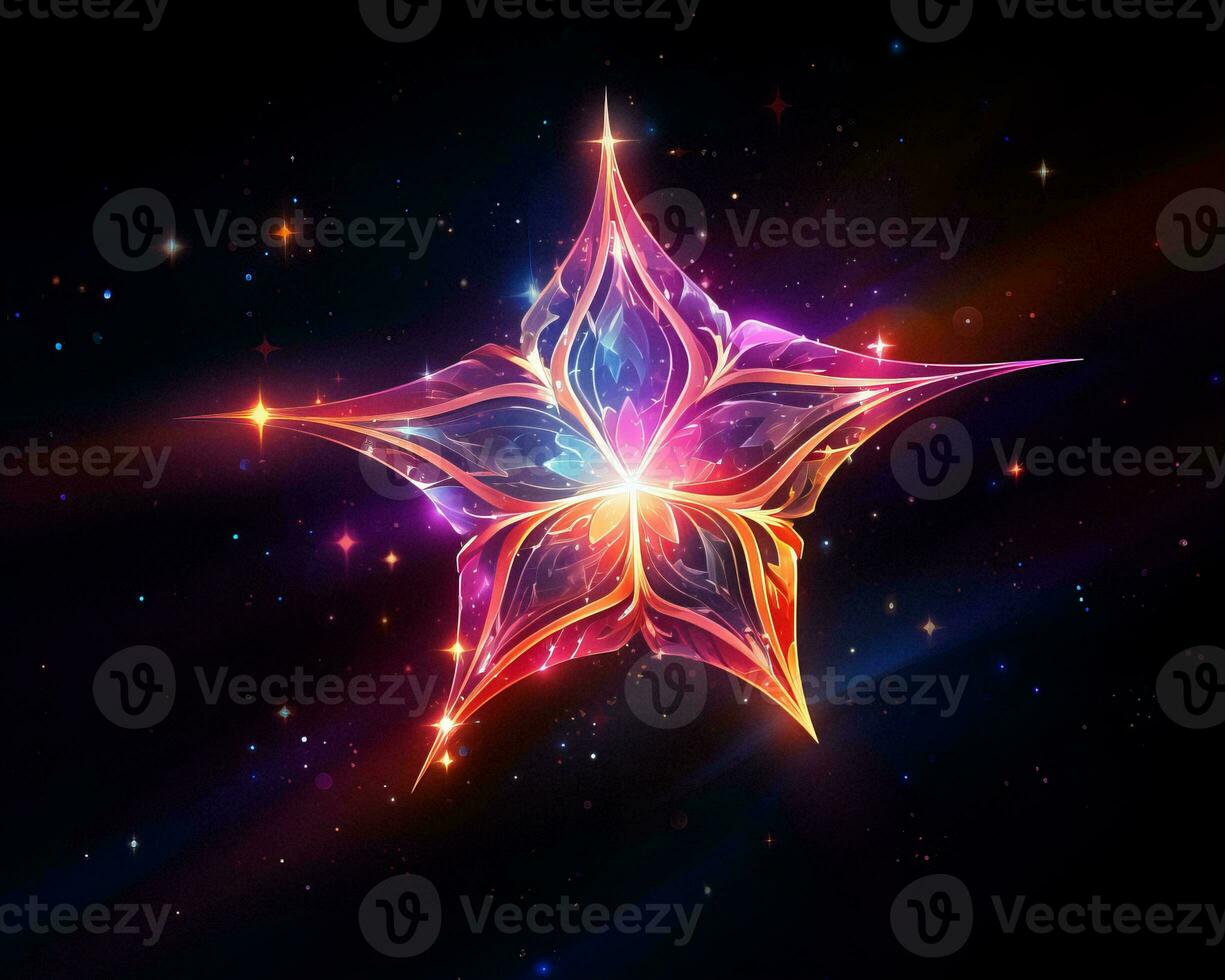 a colorful star on a black background with stars in the background generative ai photo