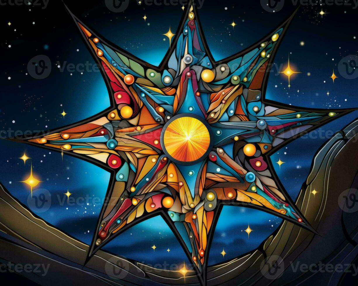 a colorful star on a dark background with stars in the sky generative ai photo