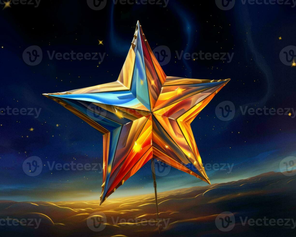 a colorful star on top of a mountain in the night sky generative ai photo