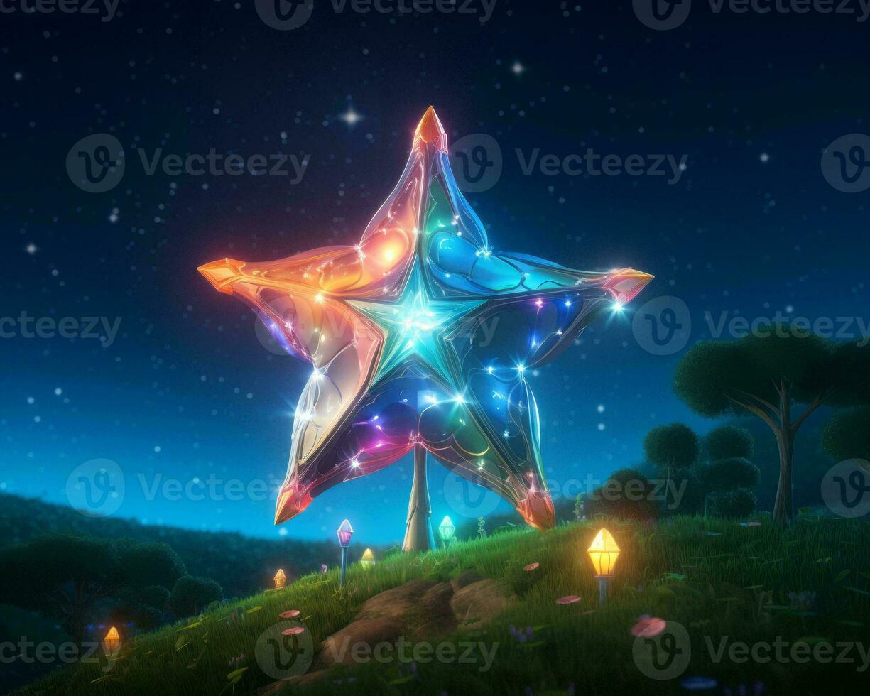 a colorful star on top of a hill at night generative ai photo