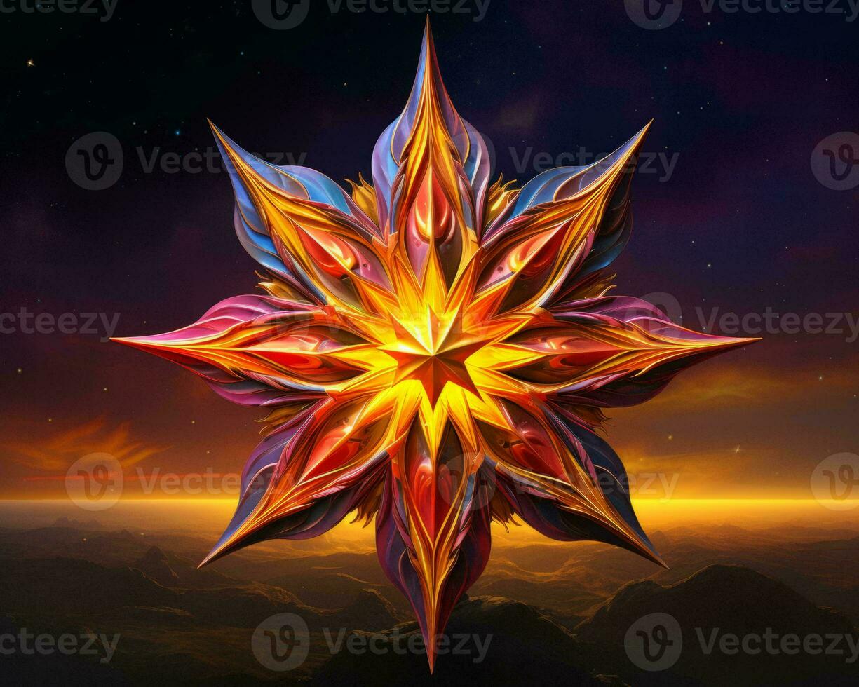 a colorful star on top of a mountain with stars in the background generative ai photo
