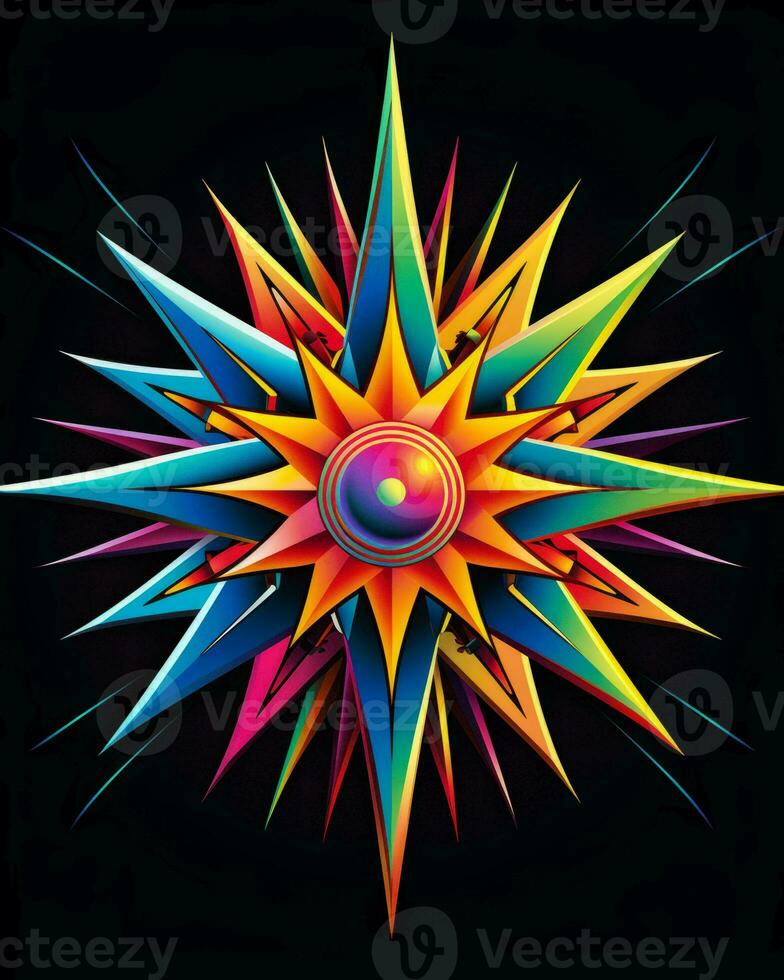 a colorful starburst design on a black background generative ai photo