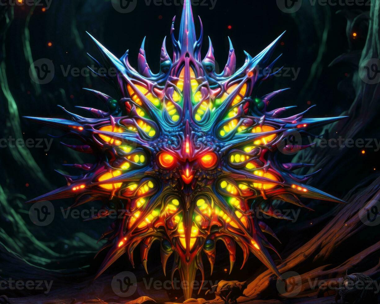a colorful star with glowing eyes in the dark generative ai photo