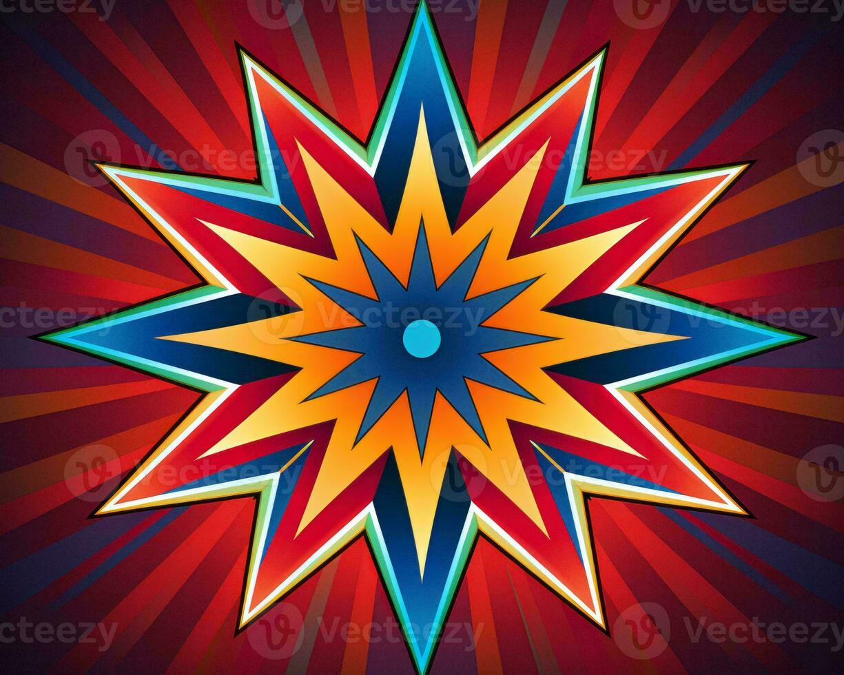 a colorful starburst on a red blue and yellow background generative ai photo