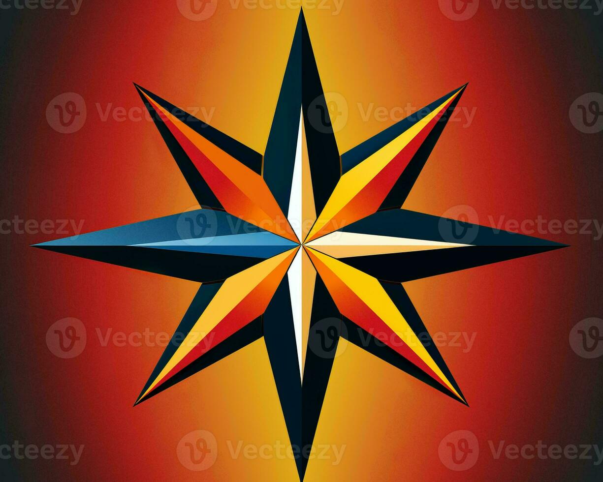 a compass star on a red and orange background generative ai photo