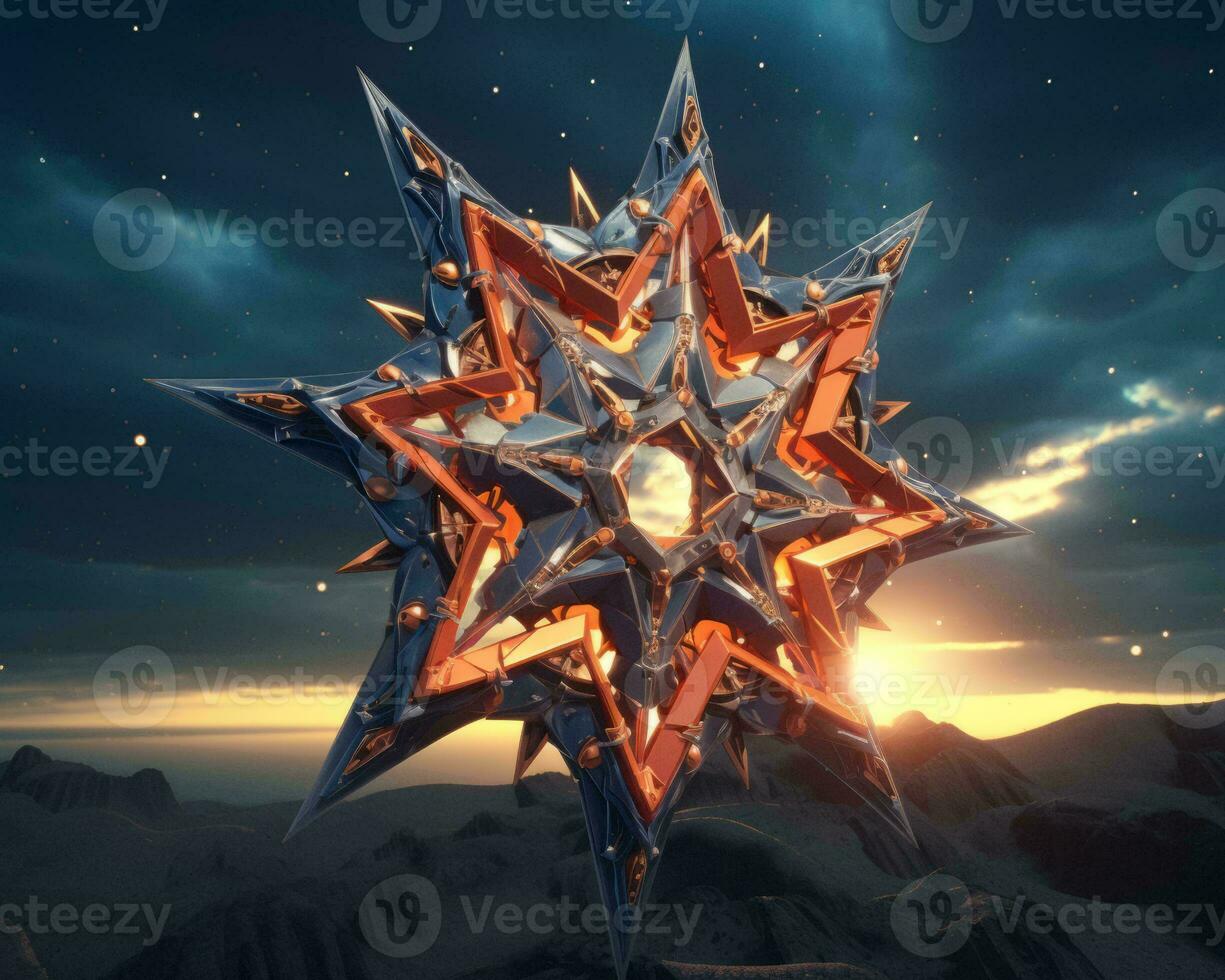 a futuristic star shaped object on top of a mountain generative ai photo
