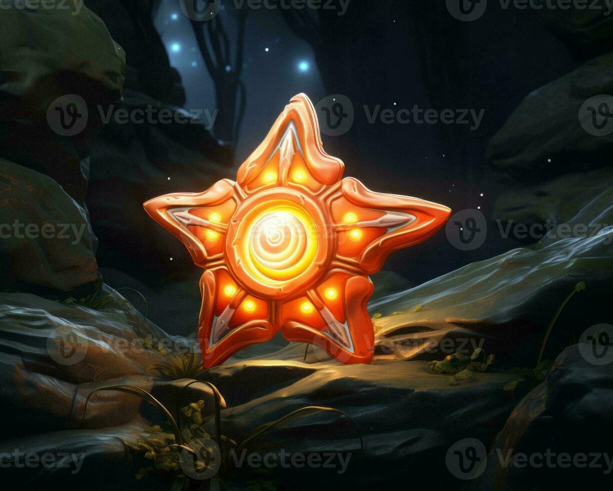 a glowing orange star on a rock in the dark generative ai photo