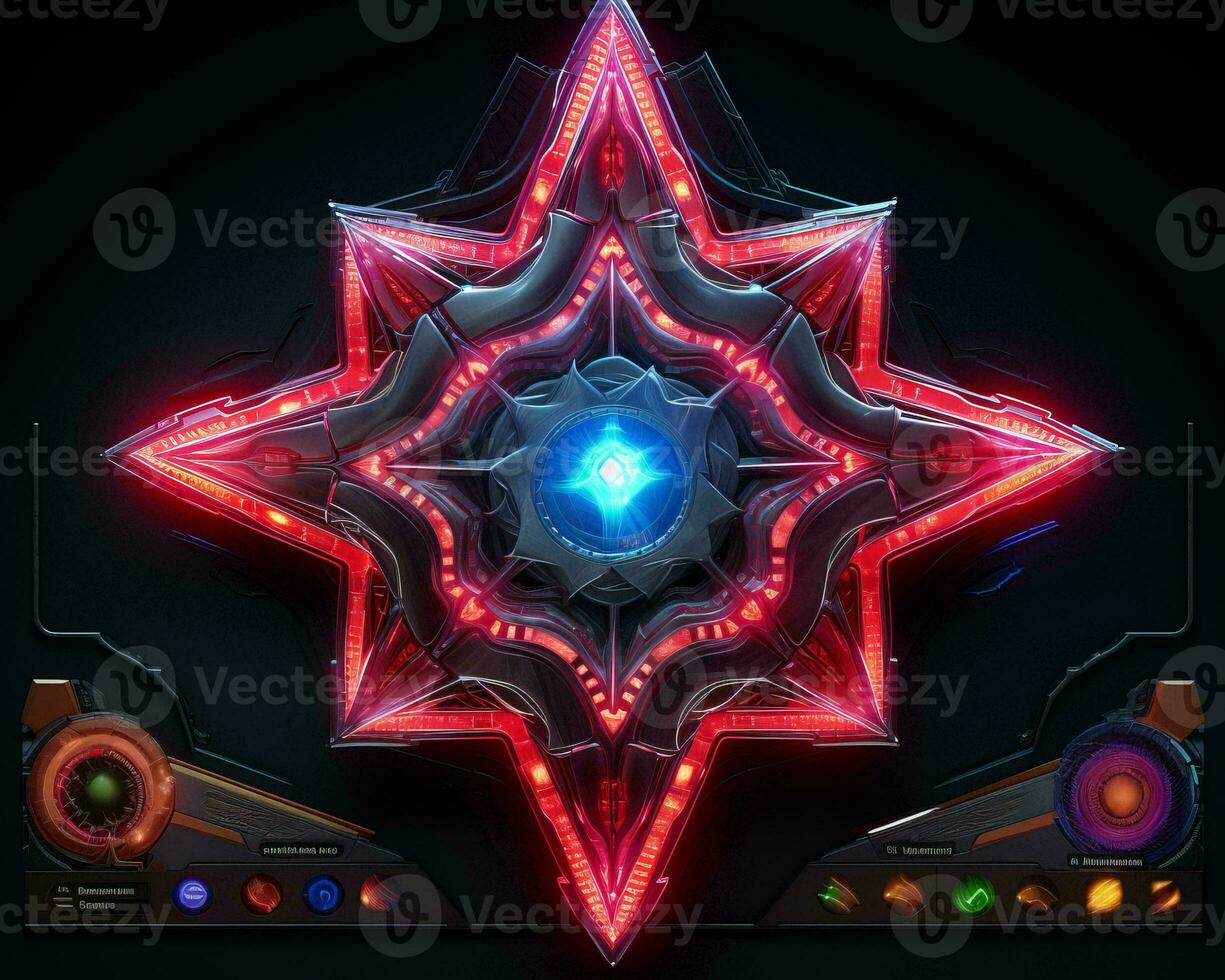 a glowing star in a dark background with a glowing red star in the center generative ai photo