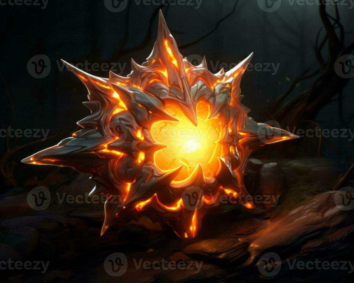 a glowing star in the middle of a dark forest generative ai photo
