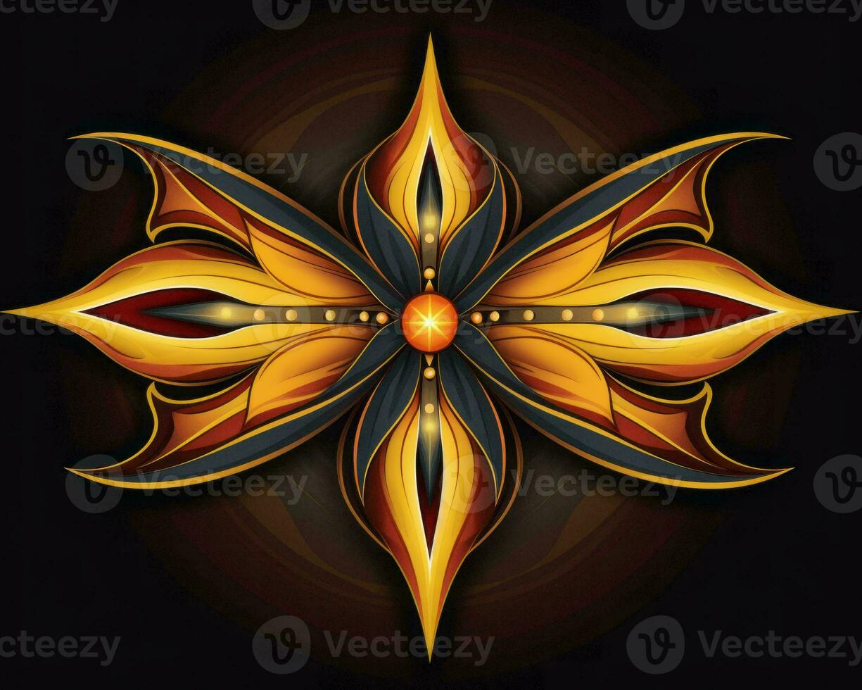 a golden and black flower design on a black background generative ai photo