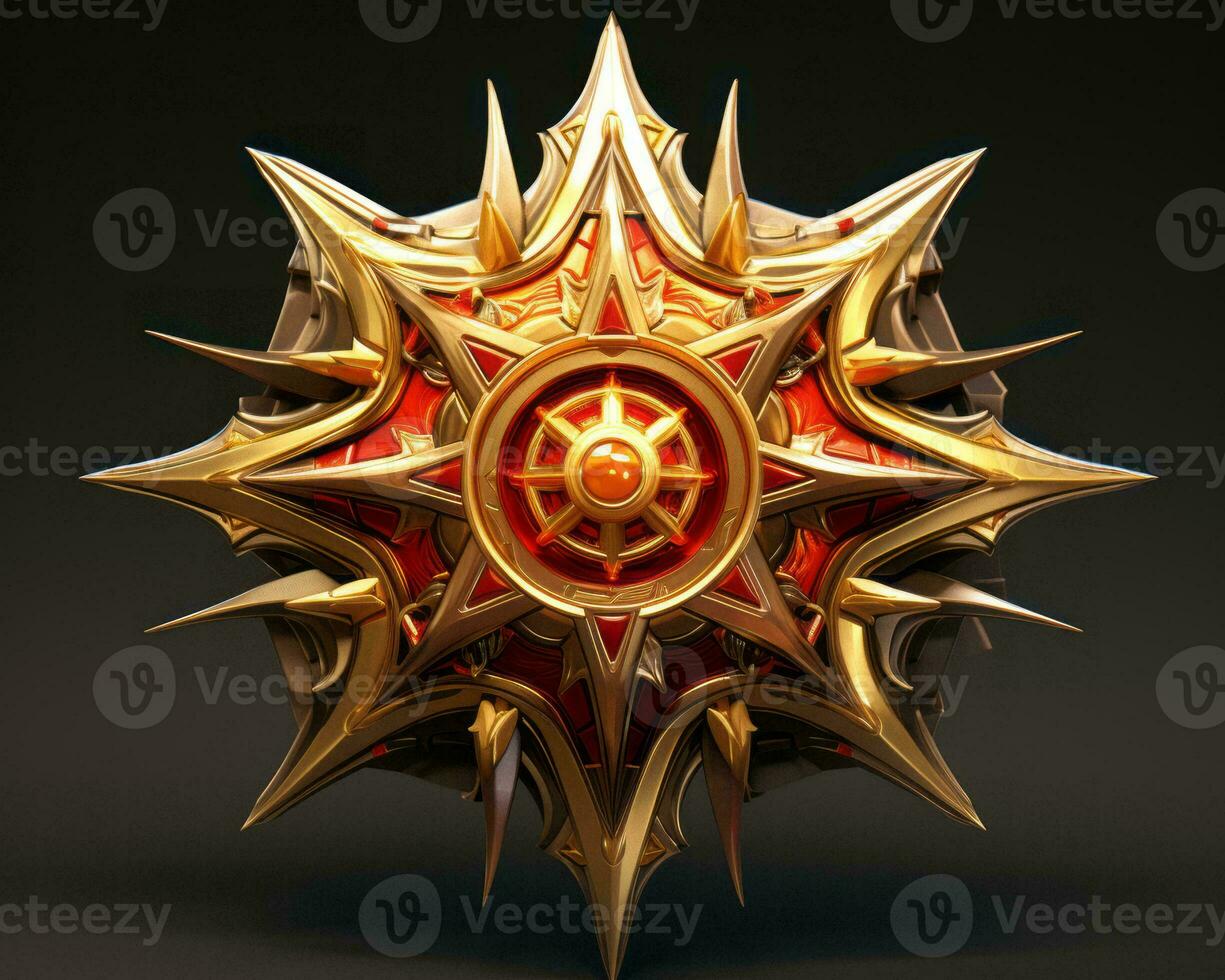 a golden and red star with many spikes on it generative ai photo