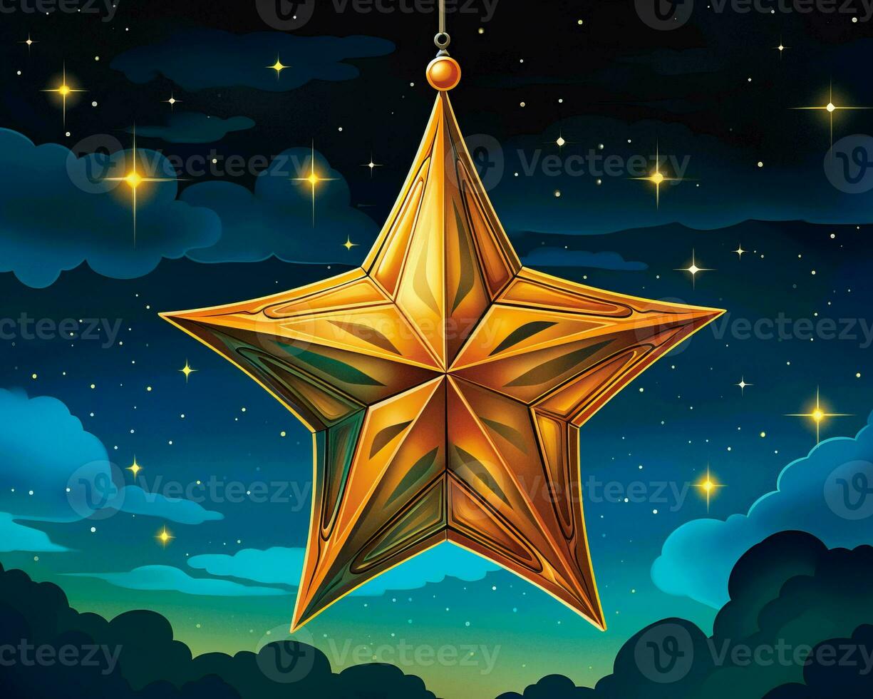 a golden star hanging in the sky at night generative ai photo