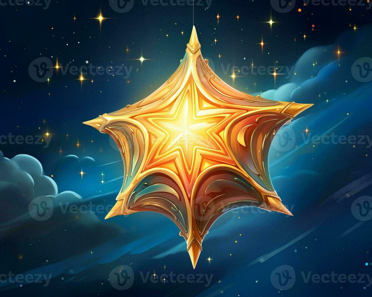 a golden star in the sky with stars around it generative ai photo