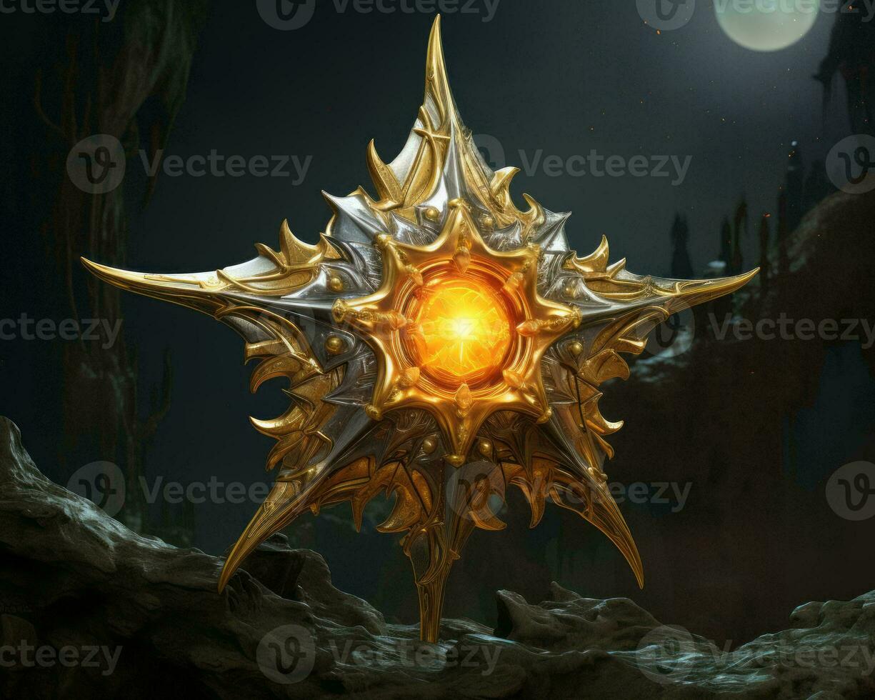 a golden star in the dark with a full moon in the background generative ai photo