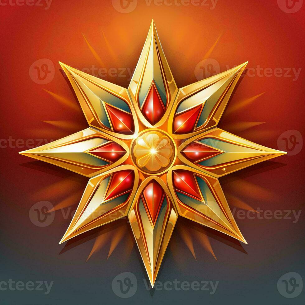 a golden star on a red background generative ai photo