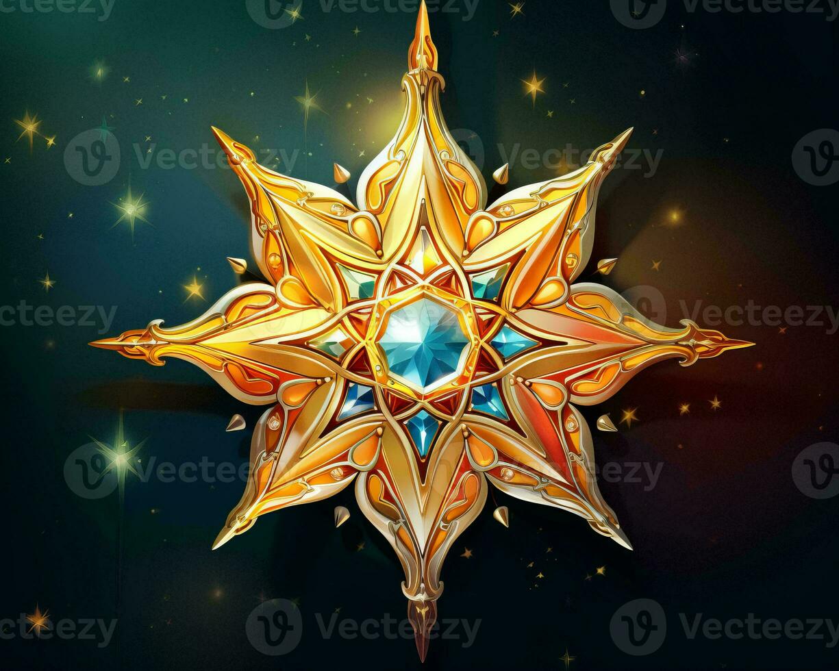 a golden star with a diamond in the center on a dark background generative ai photo