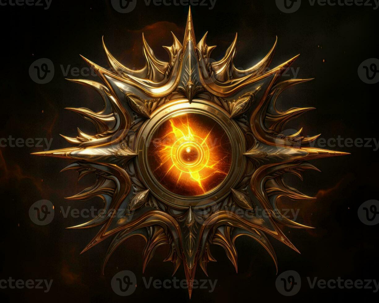 a golden star with a glowing eye in the center generative ai photo