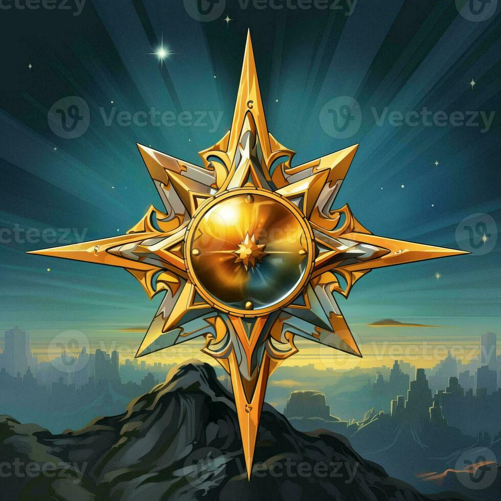 a golden star on top of a mountain with stars in the background generative ai photo