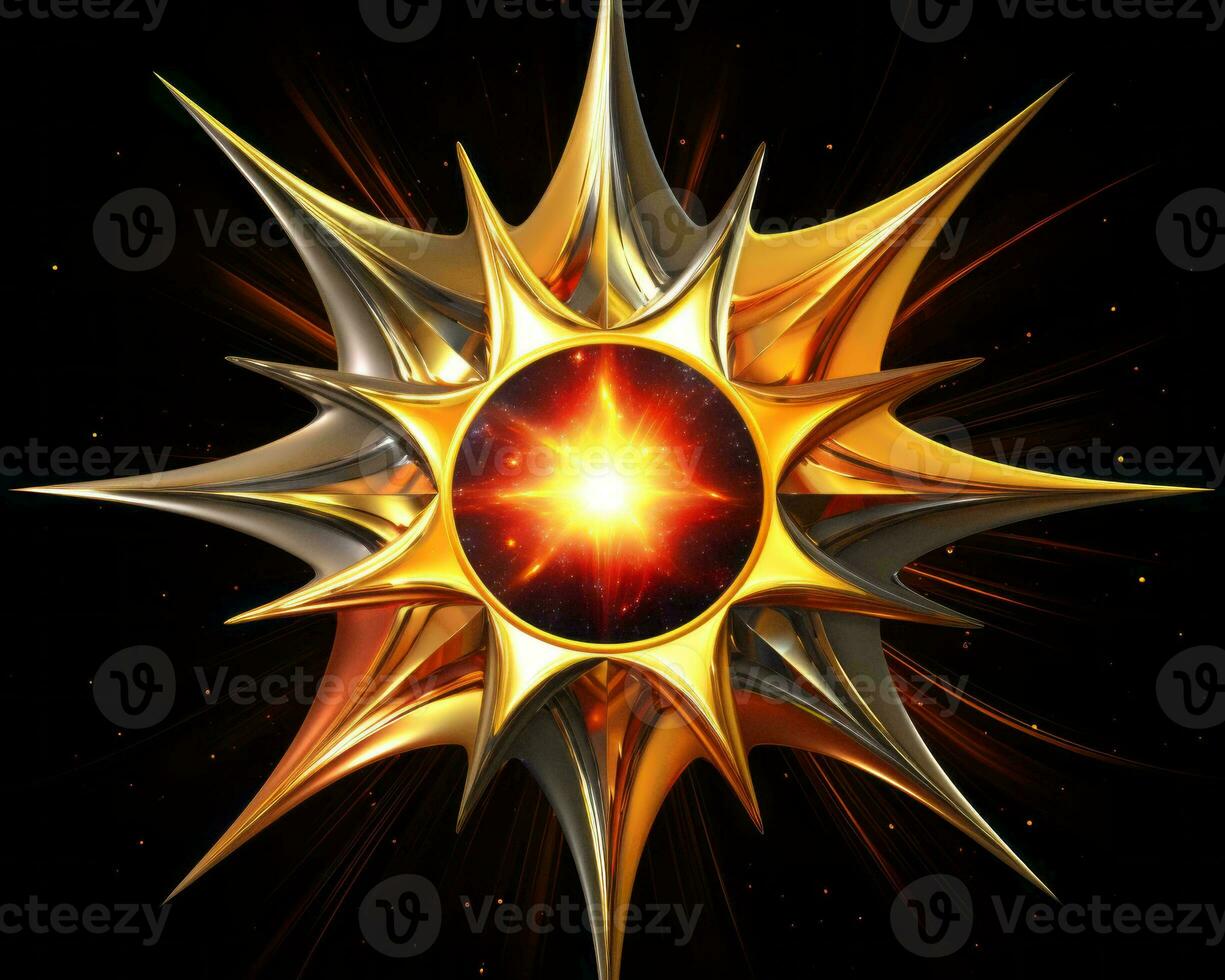 a golden star with a red center on a black background generative ai photo