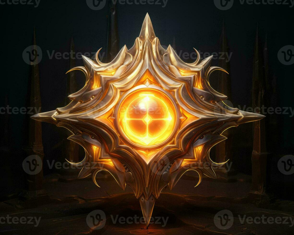 a golden star with a glowing orb in the center generative ai photo