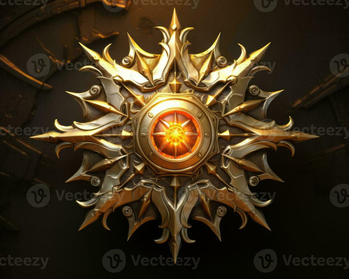 a golden star with an orange center on a black background generative ai photo