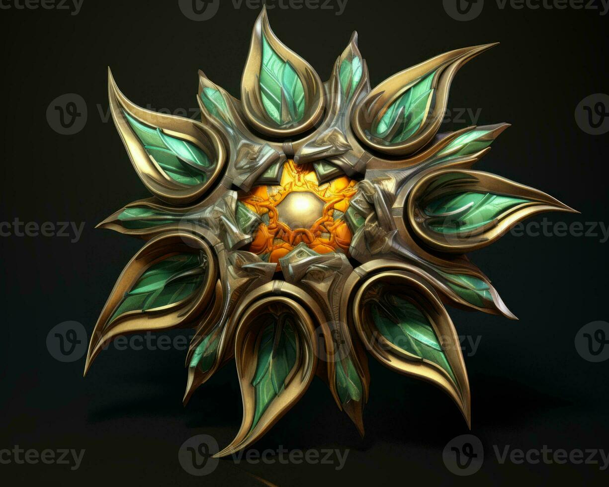 a golden star with green leaves on it generative ai photo