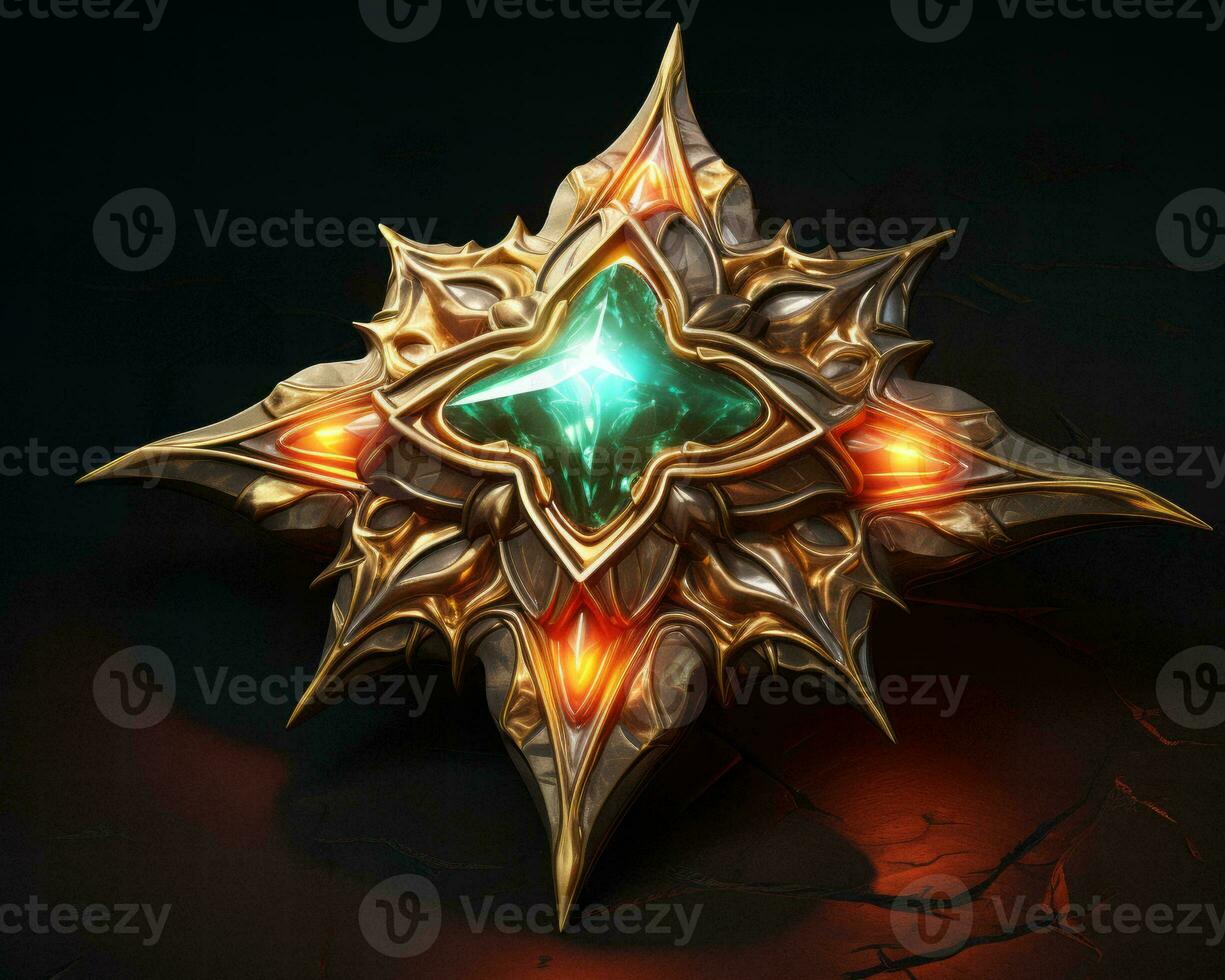 a golden star with glowing green lights on it generative ai photo