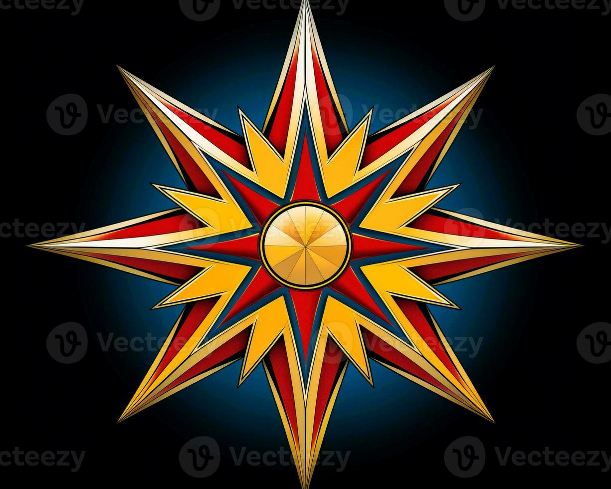 a golden star with red and blue colors on a black background generative ai photo