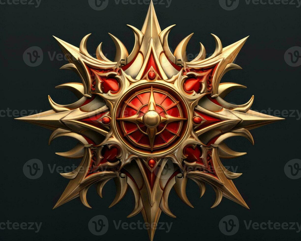 a golden star with red and gold elements on it generative ai photo
