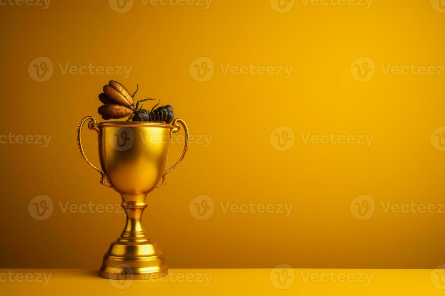 a golden trophy cup on a yellow background generative ai photo