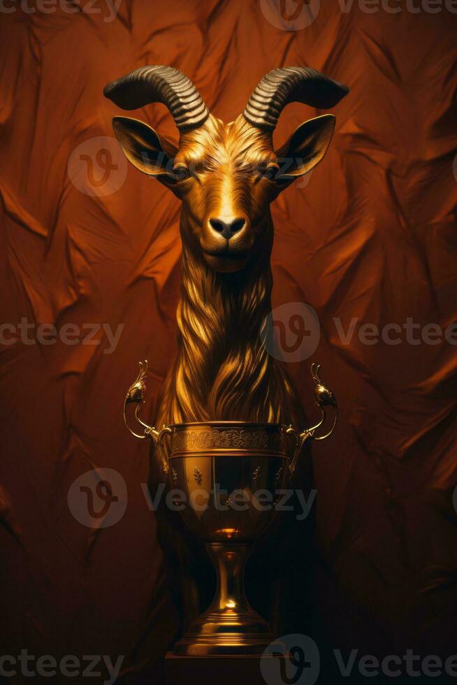 a golden statue of a goat on top of a trophy generative ai photo