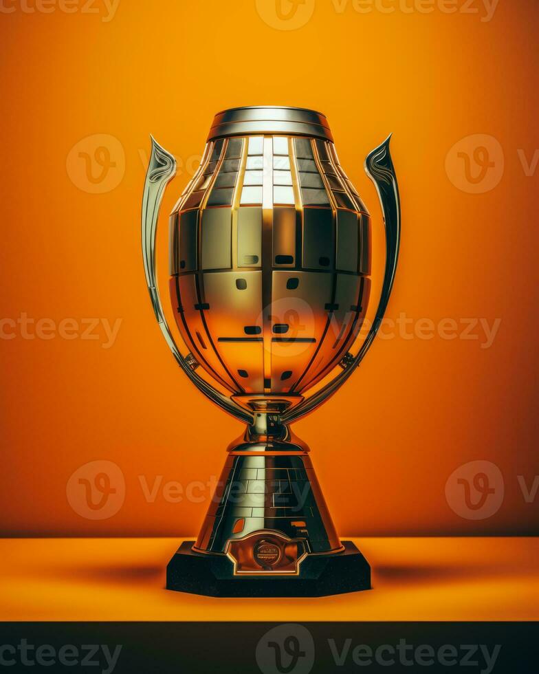 a golden trophy on an orange background generative ai photo