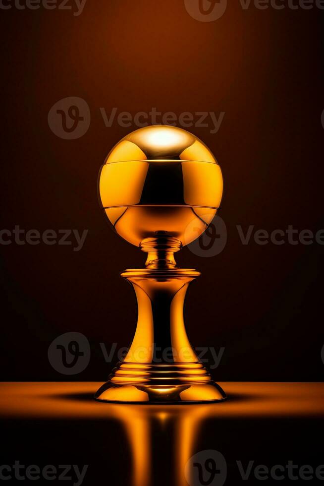 a golden trophy sits on a table in front of a dark background generative ai photo