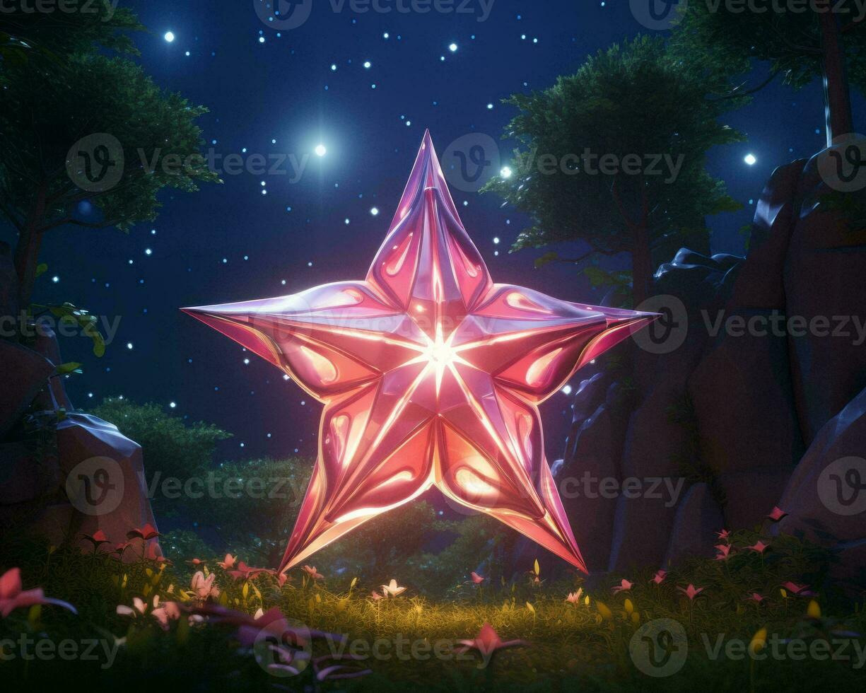 a large pink star in the middle of a field generative ai photo
