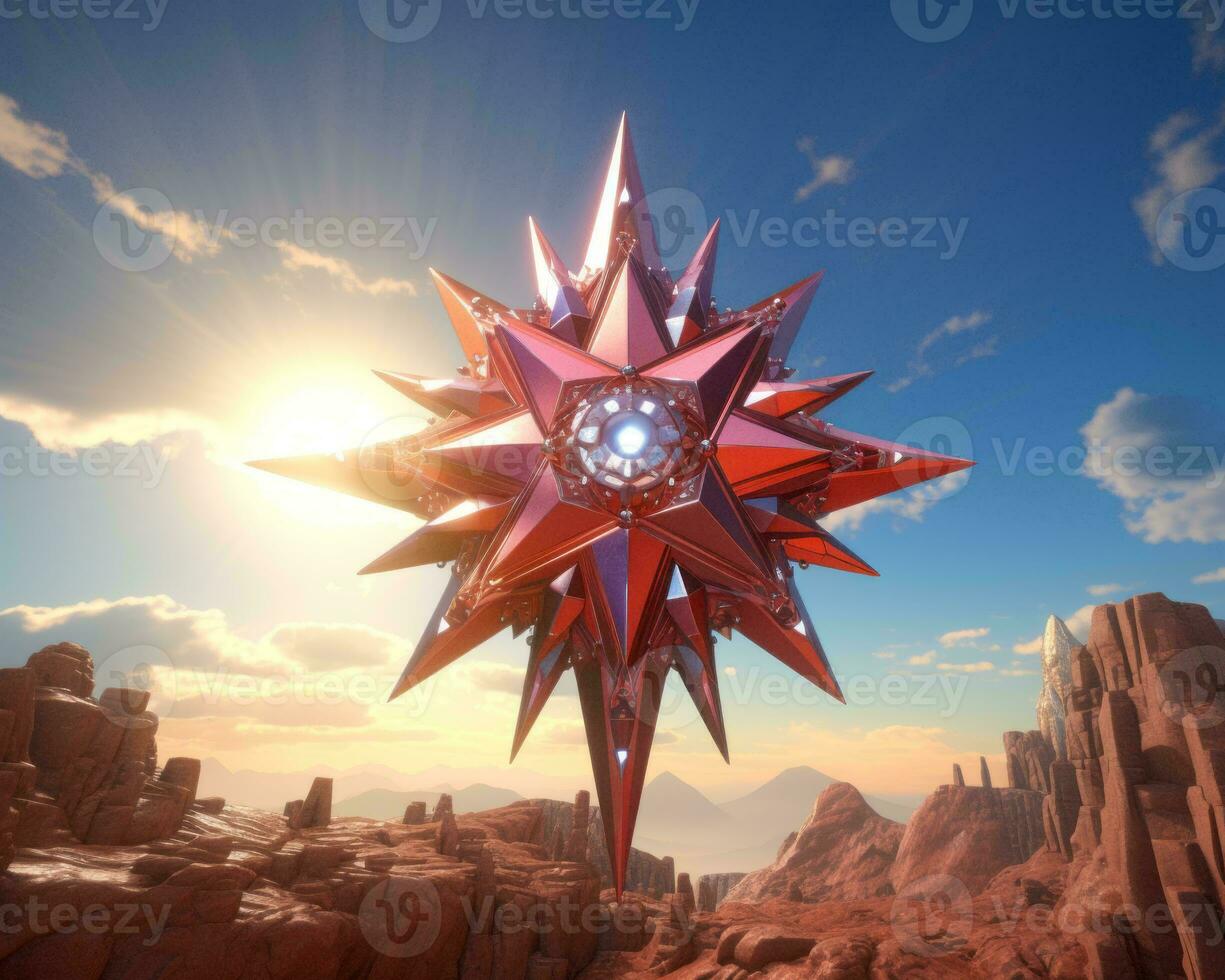 a large red star in the middle of a desert generative ai photo
