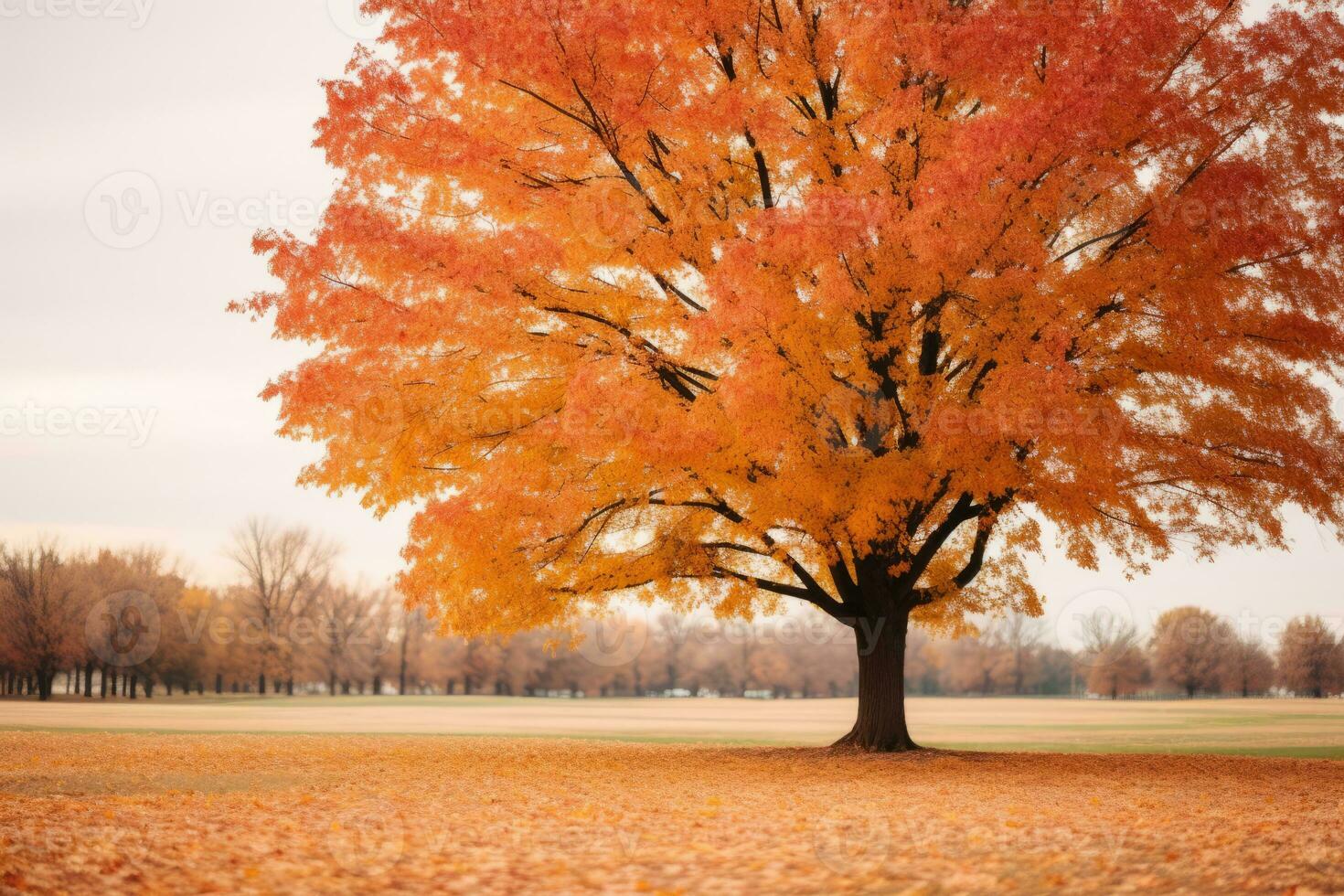 a large tree in the middle of a field generative ai photo