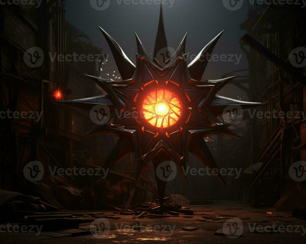 a large star shaped object in the middle of a dark room generative ai photo