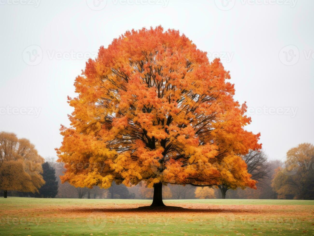 a large tree in the middle of a field generative ai photo