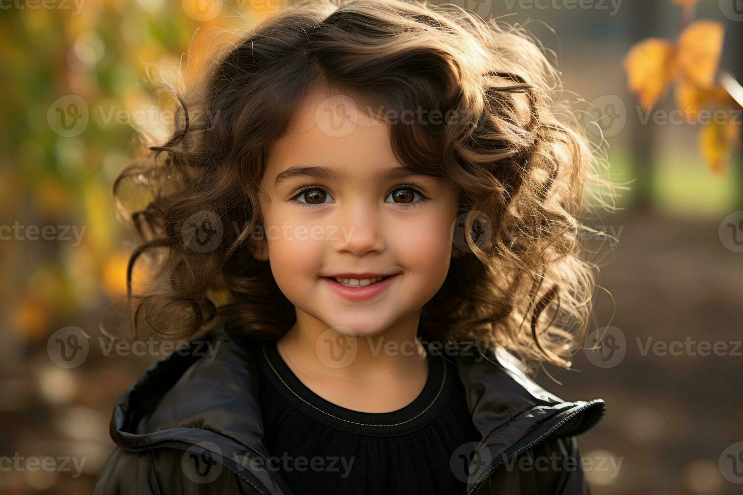 a little girl with curly hair posing for the camera generative ai photo