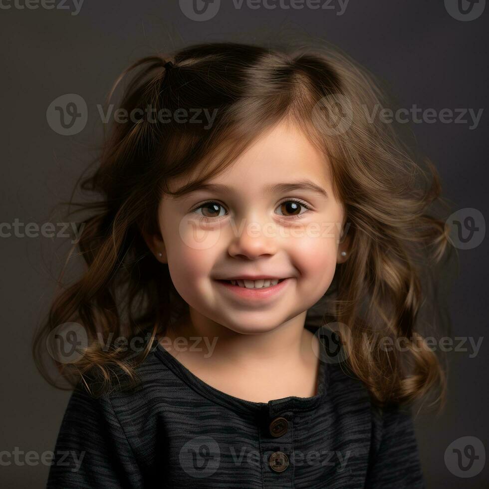a little girl with curly hair smiles for the camera generative ai photo