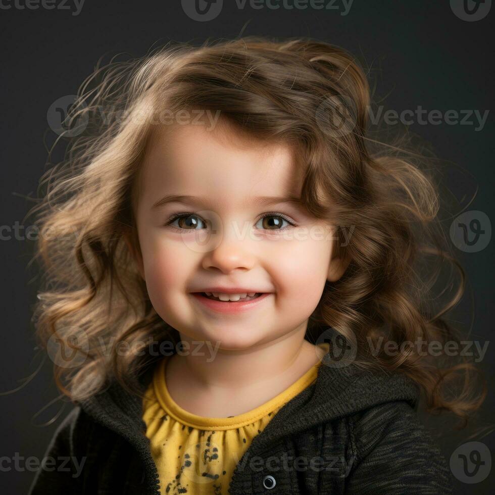 a little girl with curly hair smiles for the camera generative ai photo