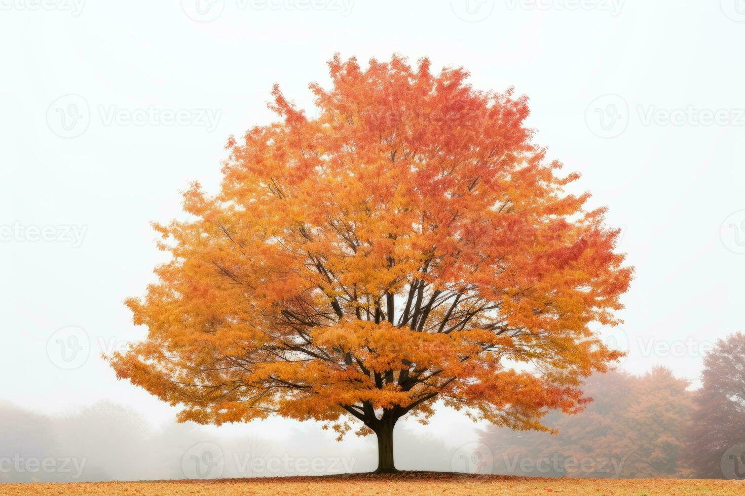a lone tree in the middle of a foggy field generative ai photo