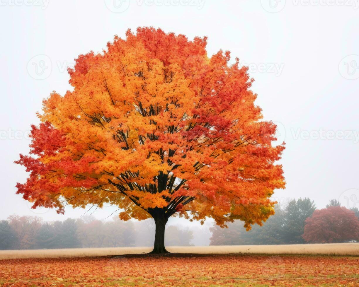 a lone tree in the middle of an autumn field generative ai photo