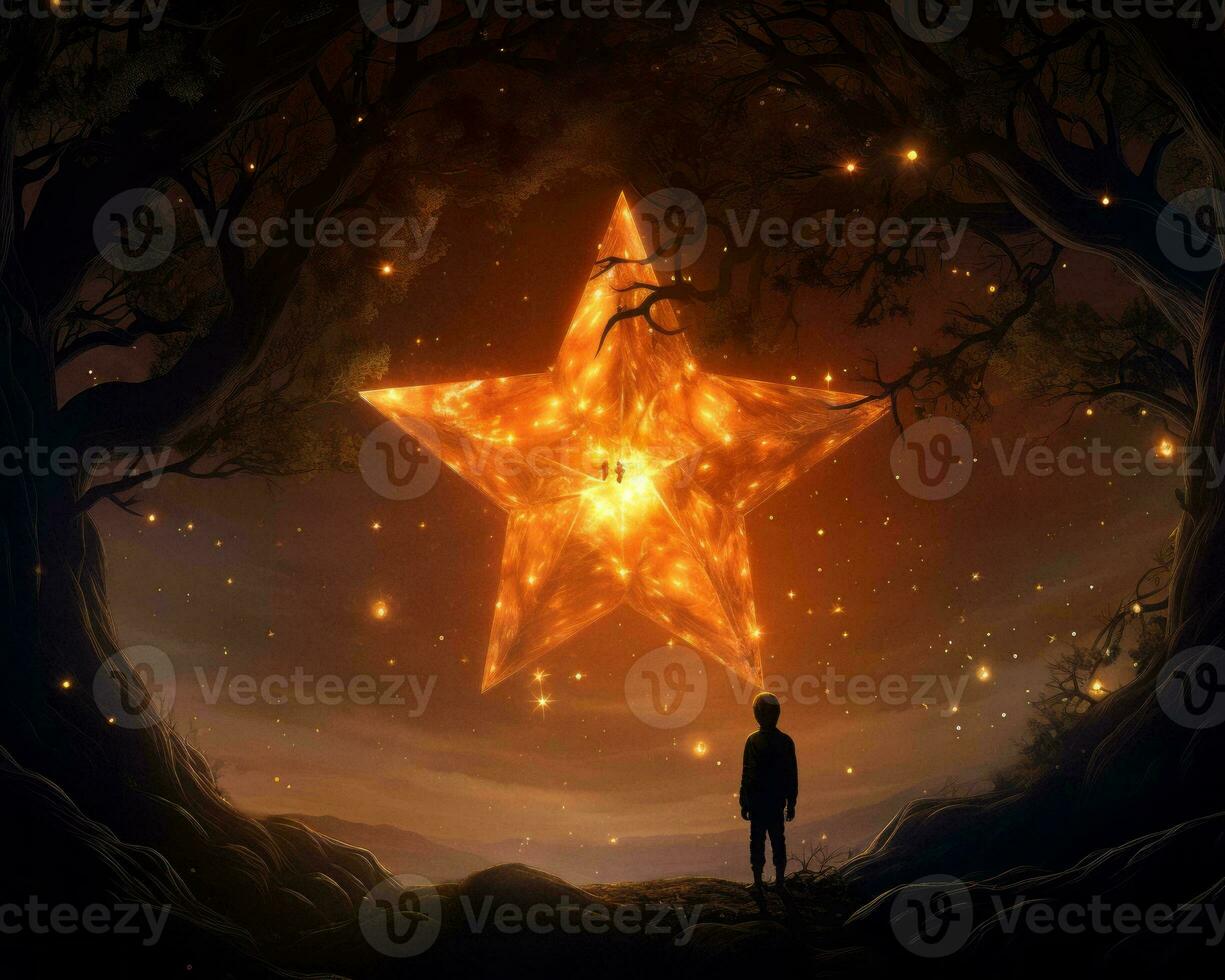 a man standing in front of a star in the woods generative ai photo